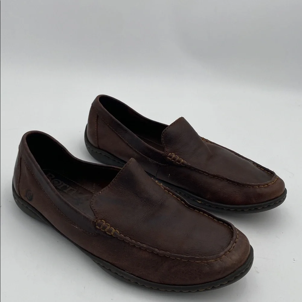 Born Dark Brown Leather Slip-On Loafers mens 8.5 slip on casual retro